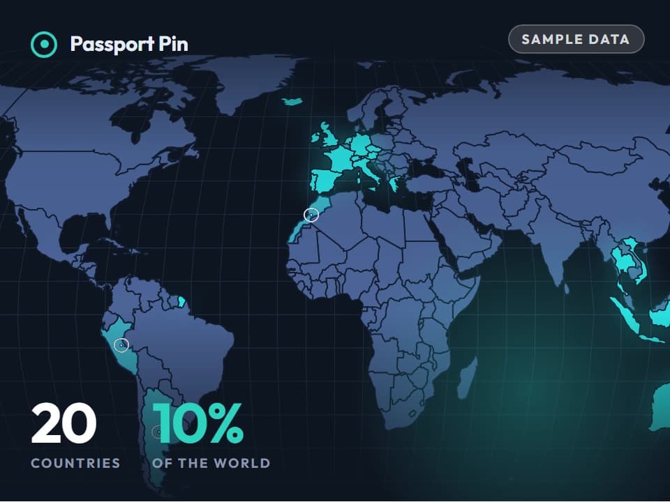 The world map, filling in as visits are logged